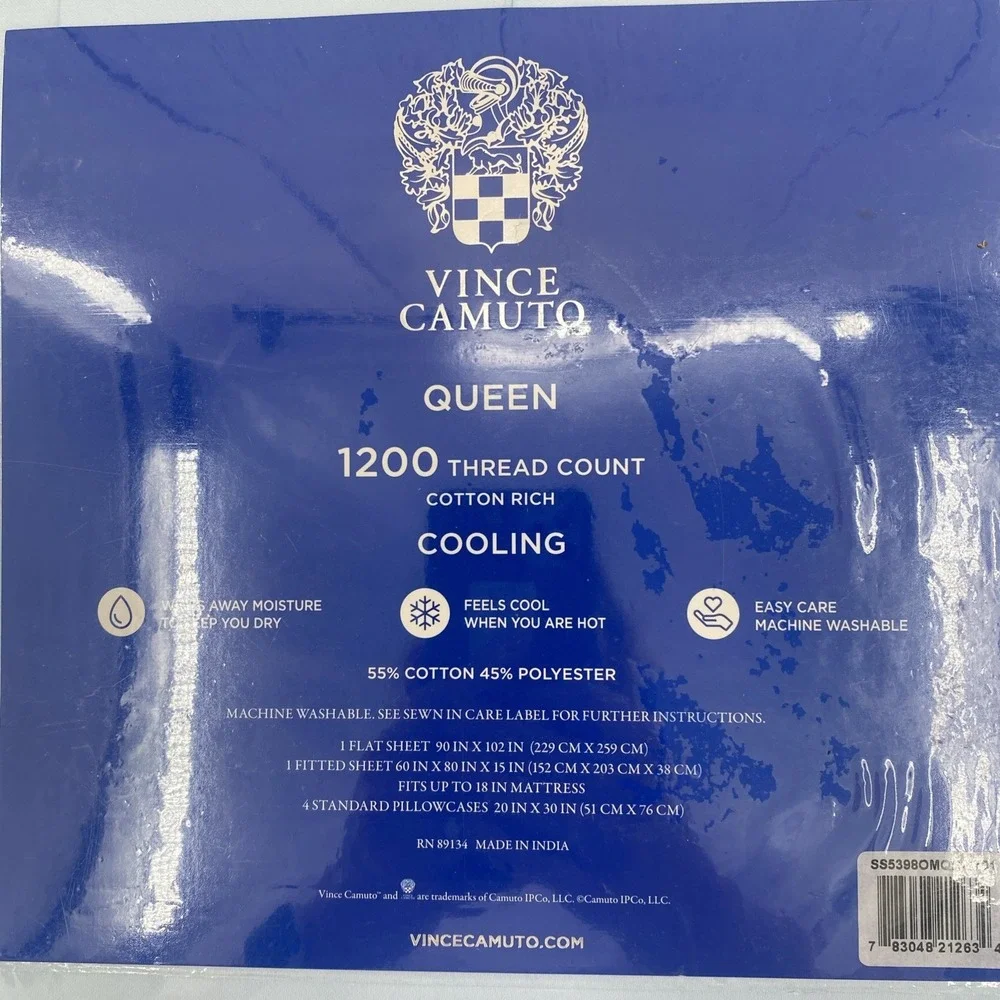 Vince Camuto Sheet Set QUEEN Powder Blue Cotton Rich 1000TC Moisture Wicking